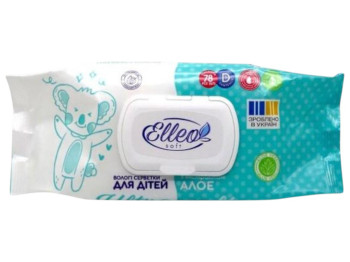 Серветки вологі дитячі Elleo Soft, з клапаном та екстрактом алое, без спирту, 78шт