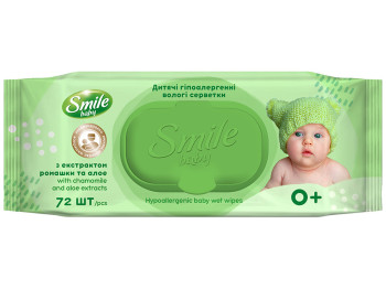 Салфетки влажные с первых дней Smile Baby с экстрактом ромашки и алоэ, с клапаном, 72шт