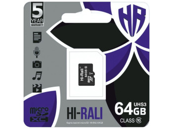 Карта Пам'яті  Hi-Rali MicroSDXC 64gb UHS-3 10 Class Колір Чорний