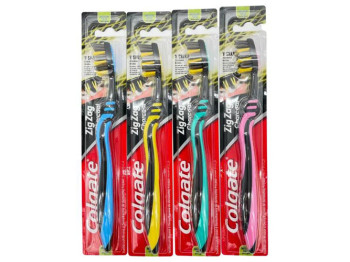 Зубная щётка Colgate Zig Zag, средняя жёсткость, древесный уголь, чёрная (цена за 1 шт)