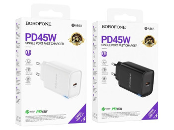 Зарядний пристрій Borofone BA86A 1USB-C PD/QC 45W, колір Білий