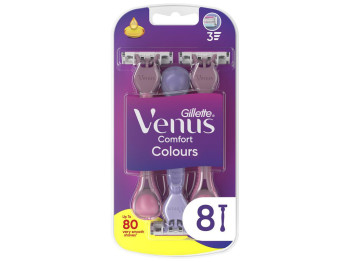 Бритва одноразова жіноча Gillette Venus 3 Comfort Colours, нержавіюча сталь, пластик, 8шт