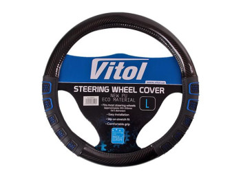 Чохол на кермо Vitol (VLU-2310001 L), чорний з синіми вставками, PU, 39-41 см
