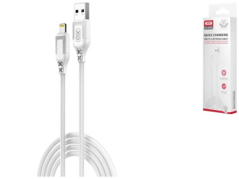 Кабель USB XO NB235 Zebra series Braided 2.4A Lightning, Белый