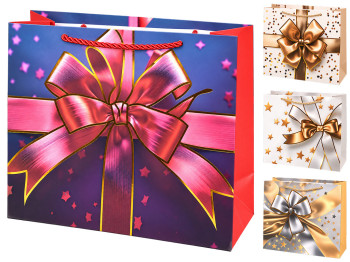Пакет подарунковий паперовий Bow M з ручками, 26×32×10 см, 4 дизайни (ціна за 1шт)