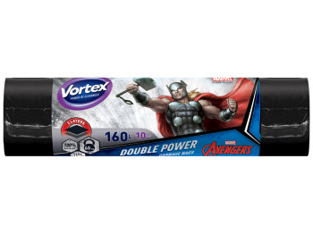 Пакети для сміття Vortex DOUBLE POWER, багатошарові, чорні, 160л, 10шт