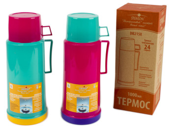 Термос "Stenson" пластиковый с стеклянной колбой (расцветки ассорти) 1л, MT-4577-10