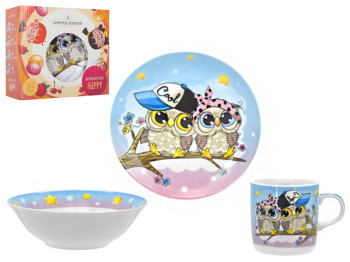 Набір посуду дитячого фарфор Limited Edition "Owl" 3 предмета (чашка, тарілка, супник) 52535