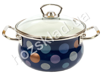 Кастрюля Idilia цилиндр.-сфер. с стеклянной крышкой "Горошек" на синем 1.5л