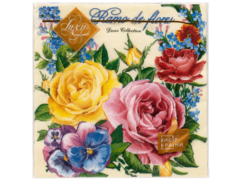Салфетки бумажные трехслойные Luxy Букет любви, 33×33 см, 18 шт