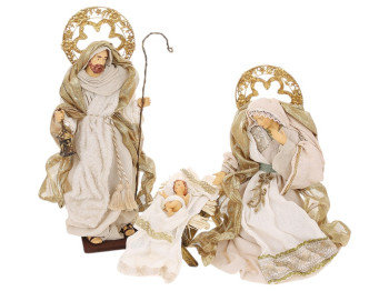 Вертеп Рождественский, 3 фигуры, 21х12х42,26х24х31,23х15х13см, цвет бело-золотой с акцентами