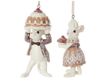 Ёлочная игрушка Пряничные мышки, подвеска из полистоуна, 2 дизайна, 9,5см (цена за 1шт)