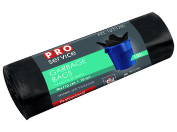 Пакети для сміття Pro з вушками LD, 70x110см, 120л, 10шт, чорні