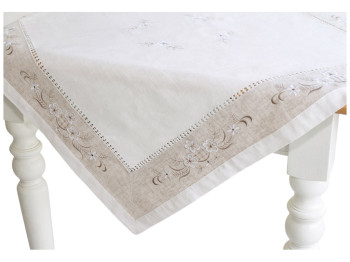 Скатертина лляна з вишивкою Linen Harmony, 90×90см