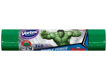 Пакеты для мусора Vortex Max Hulk, двухслойные, усиленные, 240 л, 130 см, зеленые, 5 шт