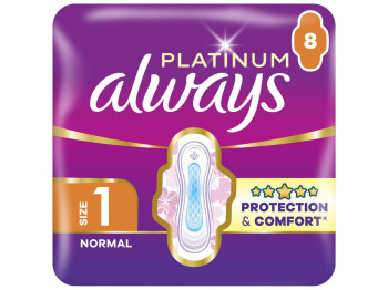 Прокладки гігієнічні Always Platinum Normal, з крильцями, 3 краплі, розмір 1, 8шт