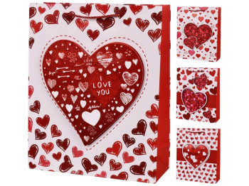 Пакет подарочный Love You 3D, бумага, 26×32×10см, 4 дизайна (цена за 1шт)