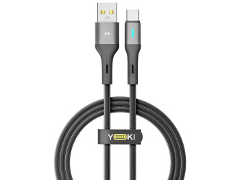 Кабель Yoki Led, USB-A — Type-C, 3A, LED индикатор, 1,2м, Черный