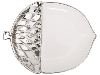 Блюдо сервірувальна Silver Acorn, порцелянова, біла зі сріблом, 25×20×2,8 см