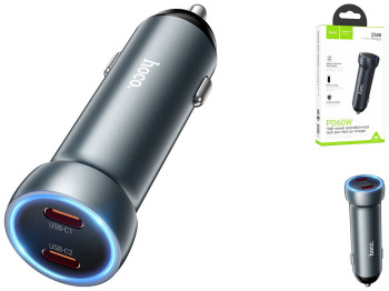 Автомобільний Зарядний Пристрій Hoco Z54B 2USB-C PD60W/QC3.0 Колір Сiрий