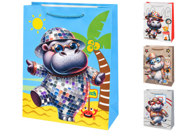 Пакет подарунковий паперовий Hippo S, з ручками, 18×23×10 см, 4 дизайни (ціна за 1шт)