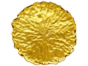Блюдо скляне Gold, фактурне, хвилястий край, золотисте, 33×3 см