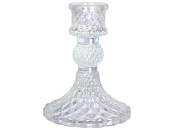 Подсвечник стеклянный прозрачный Crystal для тонкой свечи, D9,5х10см, цвет - перламутр