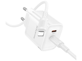 Зарядний пристрій Borofone BA85A, 35вт, 2usb type-c, pd qc 3.0, type-c to lightning, білий