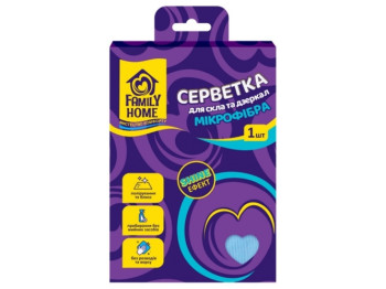 Салфетка для стекла и зеркал из микрофибры Family Home Shine Эффект, 1шт