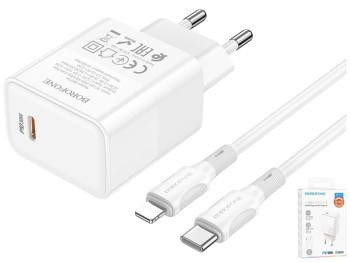 Мережевий Зарядний Пристрій Borofone BA77A Insightful PD/QC 30W Type-C to Lightning Бiлий