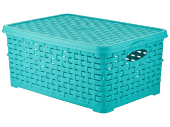 Кошик Basket Rotang, з кришкою, пластик, 7л, 28×19×12,5см, колір бірюзовий