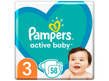 Підгузки одноразові Pampers Active Baby, розмір 3 Midi, 6-10кг, 58шт