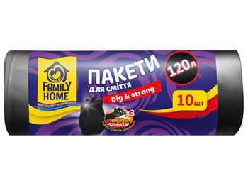Пакеты для мусора Family Home, 70x105см, черные, 120л, 10шт