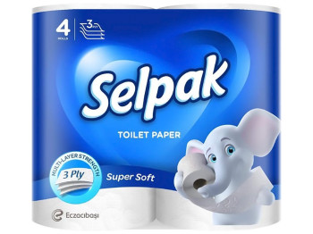Туалетная бумага Selpak, 3х слойная, белая (цена за упаковку 4шт)