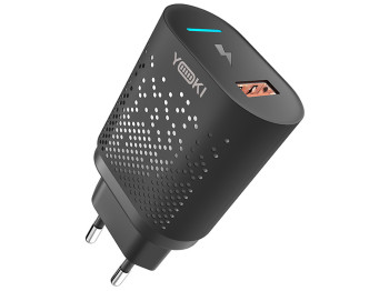 Сетевое зарядное устройство Yoki Led Series, USB-A, 18W, Черный