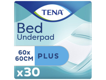 Пелюшки одноразові Tena Bed Plus, багатошарові, захист від протікань, целюлоза, 60×60см, 30шт