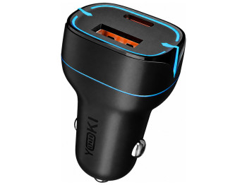 Автомобільний зарядний пристрій Yoki Led Series, USB-A, Type-C, 20W, Чорний