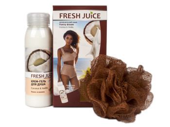Набор косметический Fresh juice "Fancy dream" (Крем-гель для душа 300мл+Спонж массажный для тела)