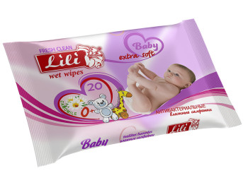Вологі серветки дитячі "Lili" "з екстрактом ромашки" антібактеріальні 20 шт