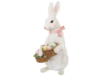 Декоративная фигурка Заяц с корзинкой яиц, 9,5x6,5x12см, цвет - белый