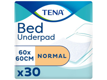 Пелюшки гігієнічні Tena Bed Normal, одноразові, нетканий матеріал, целюлоза, 60×60см, 30шт