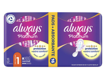Прокладки гігієнічні Always Platinum Normal, з крилами, 4 краплі, 16шт