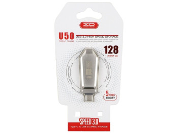 USB флеш-накопичувач XO U50 USB3.0+Type C 128GB, Стальной