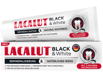 Паста зубная Lacalut Black and White, двухфазная система, очищение и удаление налёта, 75мл