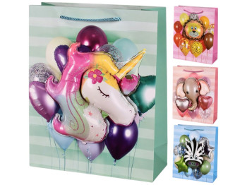 Пакет подарочный Animals 3D, бумага, 18×23×10см, 4 дизайна (цена за 1шт)