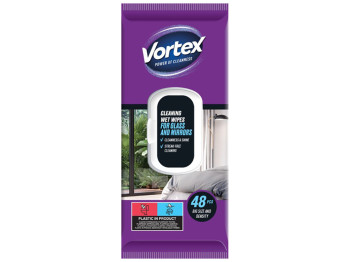 Серветки вологі для скла Vortex, з клапаном, 250г, 245x4x95мм, 48шт
