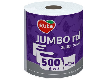 Рушники паперові Ruta JUMBO, 1 рулон, 2х-шарові, білі, 500 відривів