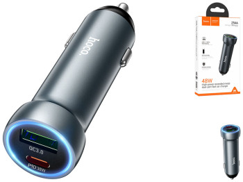 Автомобільний Зарядний Пристрій Hoco Z54A 1USB/1USB-C PD48W/QC3.0 Колір Сiрий