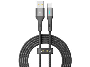 Кабель Yoki Led, USB-A — Type-C, 3A, LED индикатор, 2м, Черный