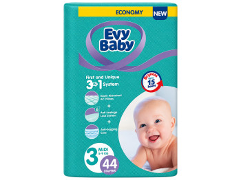 Підгузки дитячі Evy Baby Midi, розмір 3, 5–9 кг (44 шт)